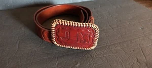 Cintura vintage in pelle marrone lavorata a mano western monogrammata fibbia "JM" "John" - Foto 1 di 9