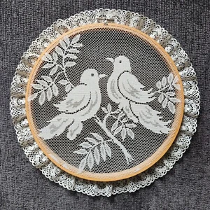 Vintage 10.5" Embroidery Hoop Crochet Lace Two Birds on Branch Wall Hanging - Picture 1 of 6