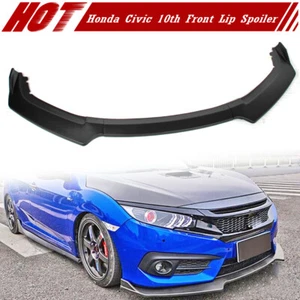 Matte Black Front Bumper Lip Spoiler Chin Splitter Fits Honda Civic 2016-2020 - Picture 1 of 4