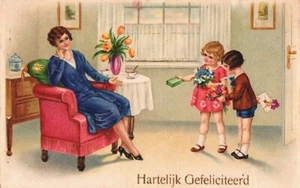 Feliz Cumpleaños Niños Regalos A Su Madre Postal Vintage B116 - Imagen 1 de 2