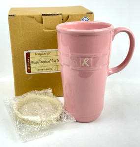 Longaberger Pottery Woven Traditions Pink Breast Cancer Travel Mug NEW IN BOX - Picture 1 of 2