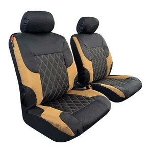 Waterproof Canvas Black & Sand Front Car Seat Covers For Ford Everest - Picture 1 of 7