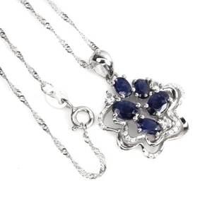 925 Sterling Silver Necklace Oval Blue Sapphire 6x4mm Gemstone Jewelry - Picture 1 of 10