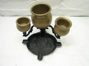 Vintage Cast Iron Ashtray Figural Kids Street Games Cards Wooden Cup Ornate - Picture 1 of 6