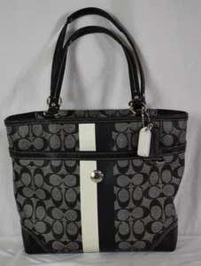 Coach Chelsea Heritage Stripe Tote Bag Purse 14477 Black - Picture 1 of 14