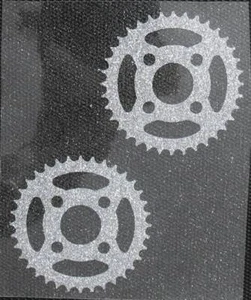 IRON ON TRANSFER patch glitter foil silver 2x gear 1.75 inches long j277 - Picture 1 of 1