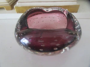 PURPLE MURANO CONTROLLED BUBBLE BULLICANTE ASHTRAY OR TRINKET BOWL - Picture 1 of 10