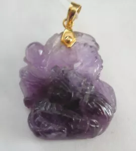 Colgante Estate Raro Artesanal Tallado Amatista Auténtico Dragón Natural 18K 5.3 gr - Imagen 1 de 18