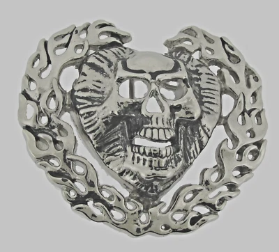 Hebillas de cinturón calavera metal plateado emblema en forma de corazón vintage pirata hombres mujeres Foto 1 de 4