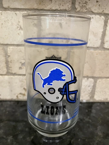 Vintage NFL Mobil 16 Oz Drinking Glass Football Tumbler Detroit Lions Cover
