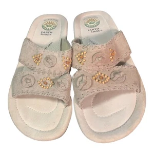 EARTH SHOE Sandals Women size 7.5 W Stone Tan Slide On Beaded Gelron 2000 Conway - Picture 1 of 9