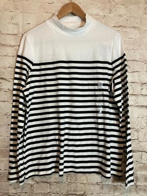 Top Kim Rogers para mujer XL perfectamente suave cuello falso negro blanco rayas algodón Foto 1 de 4