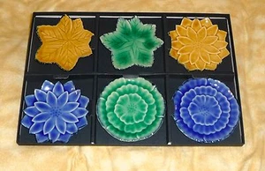 Set of 6 ceramic flower plates nakagama japan lotus green blue yellow - Picture 1 of 8