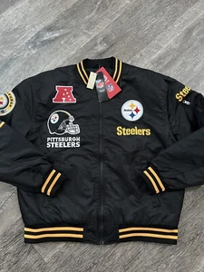 NFL Pittsburgh Steelers Varsity Jacket Letterman Embroidered Black Yellow Men L - Picture 1 of 7