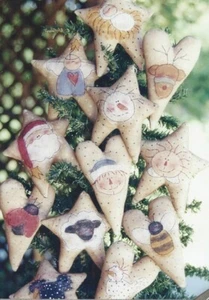 12er Set handbemalte Weihnachtsstern und Herz Ornamente im primitiven Stil - Bild 1 von 2