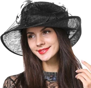 Women Kentucky Church Derby Bucket Hat Tea Party Wedding Sinamay Fascinator Hats - Picture 1 of 17