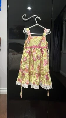 Girls Summer Dress Lace Trimmed Butterfly Pattern, Size 5T, Barely Worn - Image 1 of 4