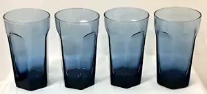 LOT OF 4 VNT ANCHOR HOCKING COURTNEY DARK BLUE PANELED FLAT TUMBLERS 10 oz. - Picture 1 of 4