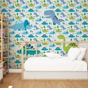 Dinosaurs Photo wallpaper Childrens bedroom 368x254cm wall decor blue green - Picture 1 of 4