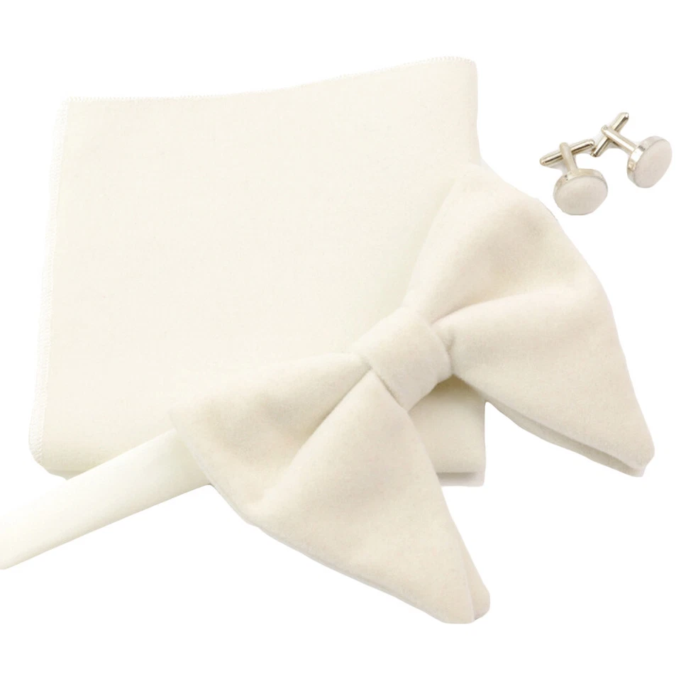 Juego de pajaritas cuadradas de bolsillo preatadas de terciopelo liso de gran tamaño para hombre  Foto 1 de 1