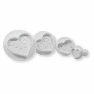 Heart Cutters Plungers x4 Embossed 3D Mould Cake Decorating Fondant Icing Craft - Picture 1 of 8