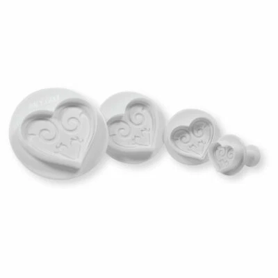 Heart Cutters Plungers x4 Embossed 3D Mould Cake Decorating Fondant Icing Craft - Image 1 of 4