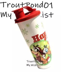 Tupperware 16 Unzen hoher Becher Disney Donald Duck + Pluto Flip Top Weihnachten - Bild 1 von 4