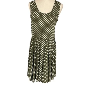 Papillon Sleeveless Polka Dot Scoop Neck Cut Out Mini Dress Green/Brown Size L - Picture 1 of 9