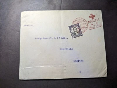 1924 Chile Cruz Roja Cubierta Santiago a Sheffield Inglaterra Foto 1 de 2