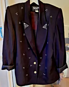 SOLINI New York Black Crystal Rhinestones Special Occasion Blazer Jacket-Size 14 - Picture 1 of 8