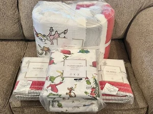 NEW Pottery Barn Teen The Grinch Queen Quilt Shams Flannel Sheet Set Christmas - Picture 1 of 1