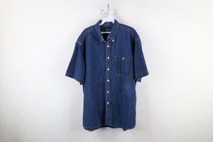 Vtg 90s Gap Mens Large Distressed Baggy Fit Denim Jean Short Sleeve Button Shirt - Picture 1 of 13