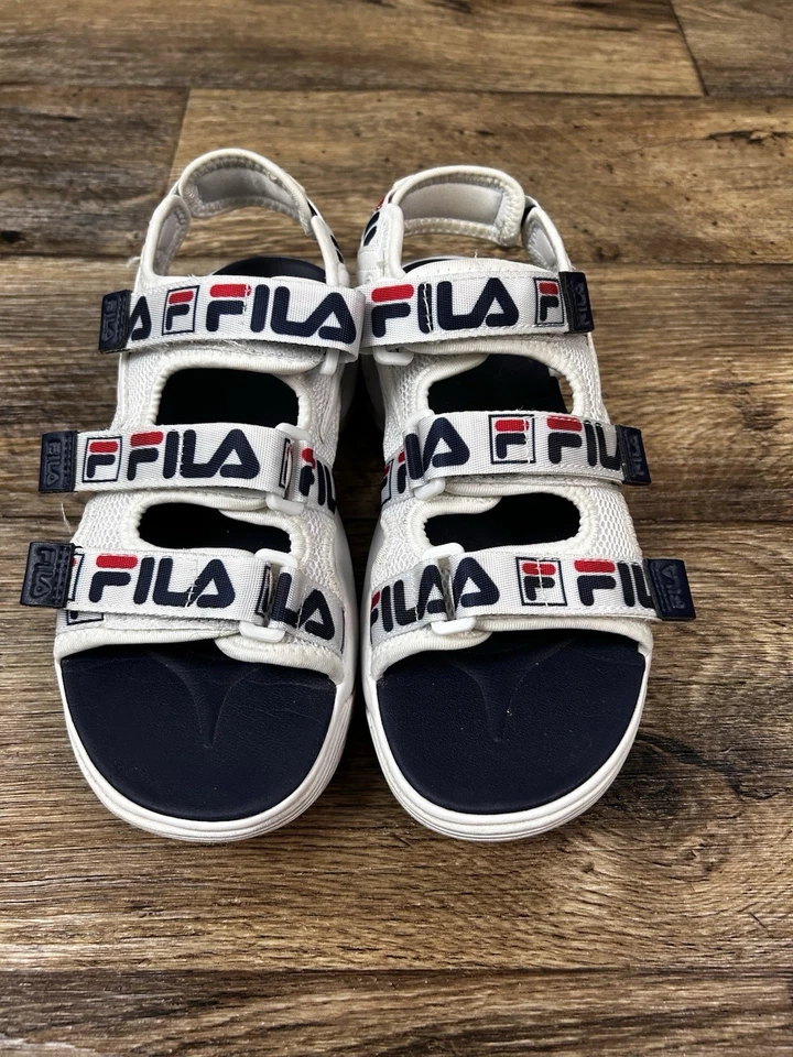 Sandalias de plataforma gruesas FILA blancas rojas azul marino con logotipo disruptor triple gancho y bucle Foto 1 de 4