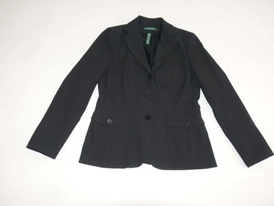 Chaqueta Blazer Lauren Ralph Lauren Para Mujer 3 Botones Talla 6 Negro Traje Abrigo LRL Foto 1 de 4