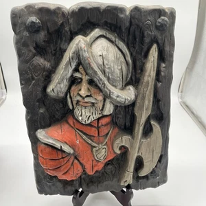Vtg MCM Medieval Knight Conquistador 3-D Chalk Wall Hanging Art Plaques Mancave - Picture 1 of 10