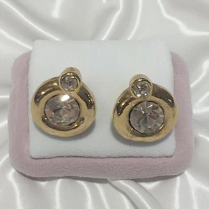 Orecchini a perno zirconi tondi tono oro vintage bigiotteria moda - Foto 1 di 4