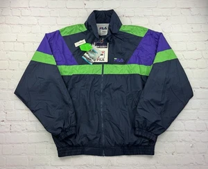 NEW/Old Stock Vintage 90s FILA Windbreaker Green/Black/Purple Jacket - Mens LG - Picture 1 of 12