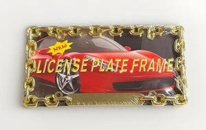 Chain Gold Metal License Plate Frame. Fits On Car, Truck, Suv Front Or Rear - Bild 1 von 2