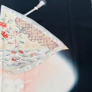 Moonlit #A 14x68 LONG Hand Painted Tomesode Black Silk Kimono Fabric ToF62 - Picture 1 of 7