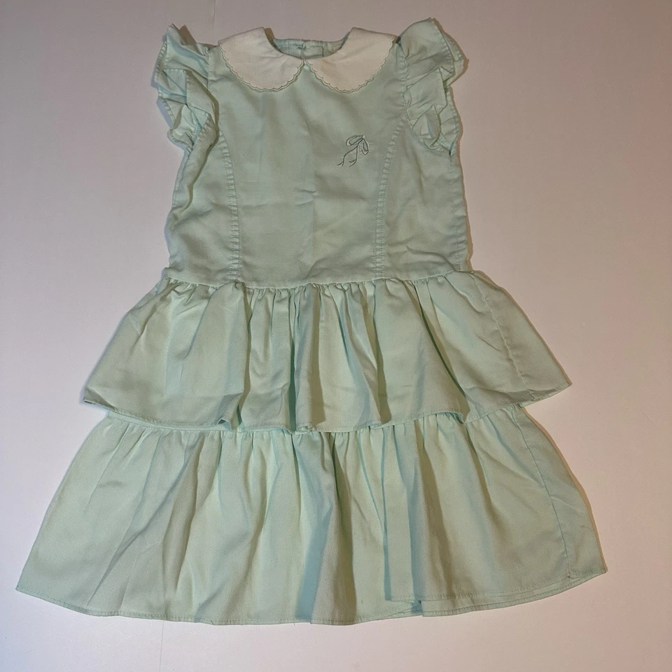 Vtg 90s Italian Made Dress Layered Ruffles Collar Bow Preppy Coquette Girl Sz 6 - Image 1 of 4