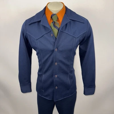 De Colección Años 60 70 Traje de Ocio Para Hombres Chaqueta Mediana Abrigo 35 29 Pantalones Campana Parte Inferior Discoteca Foto 1 de 4