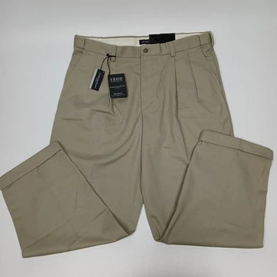 Брюки IZOD Metrix Fit 36x29 с двойной складкой комфортные гибкие на талии без складок хаки - Изображение 1 из 4