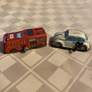 Vintage Tin Wind Up Toy VW And Fire truck - Picture 1 of 14