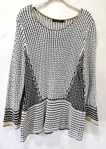 ZOZO Sweater women's sz XL tunic open knit black yellow linen blend long sleeve - Picture 1 of 11