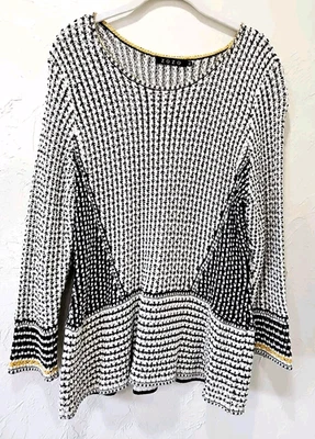 ZOZO Sweater women's sz XL tunic open knit black yellow linen blend long sleeve - Image 1 of 4