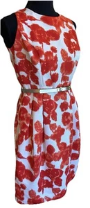 NWT Eliza J 4P Small Orange White Floral Romantic Spring Tea Gold Belted Dress - Picture 1 of 6