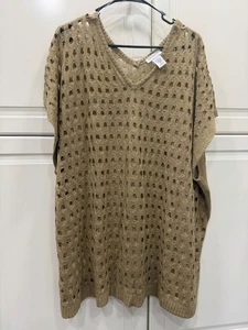 CW Classics Damen 2X offener Strick Kurzarm Pullover Oberteil beige Polyester Metalli - Bild 1 von 4