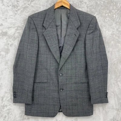 Vintage 80s Yves Saint Laurent Men's 38R Blazer Gray Plaid Sport Coat Jacket - Image 1 of 4