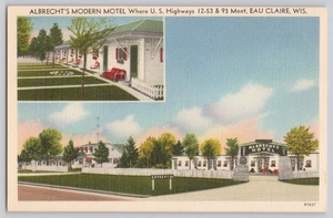 ALBRECHT'S MODERN MOTEL EAU CLAIRE, WISCONSIN WI 1940s Roadside America - Picture 1 of 3
