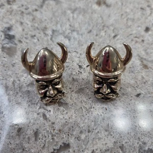 Swank Vintage Viking Head Cufflinks Gold Tone Norse Mythology Mens Jewelry - Picture 1 of 9